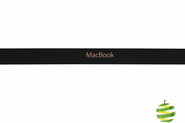 Barre en verre noire avec logo de couleur rose doré à positionner dans le bas de l'écran du MacBook 12 pouces Retina (2015-2016-2017)