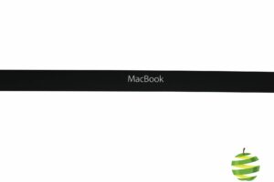 Barre en verre noire avec logo de couleur blanc à positionner dans le bas de l'écran du MacBook 12 pouces Retina (2015-2016-2017)