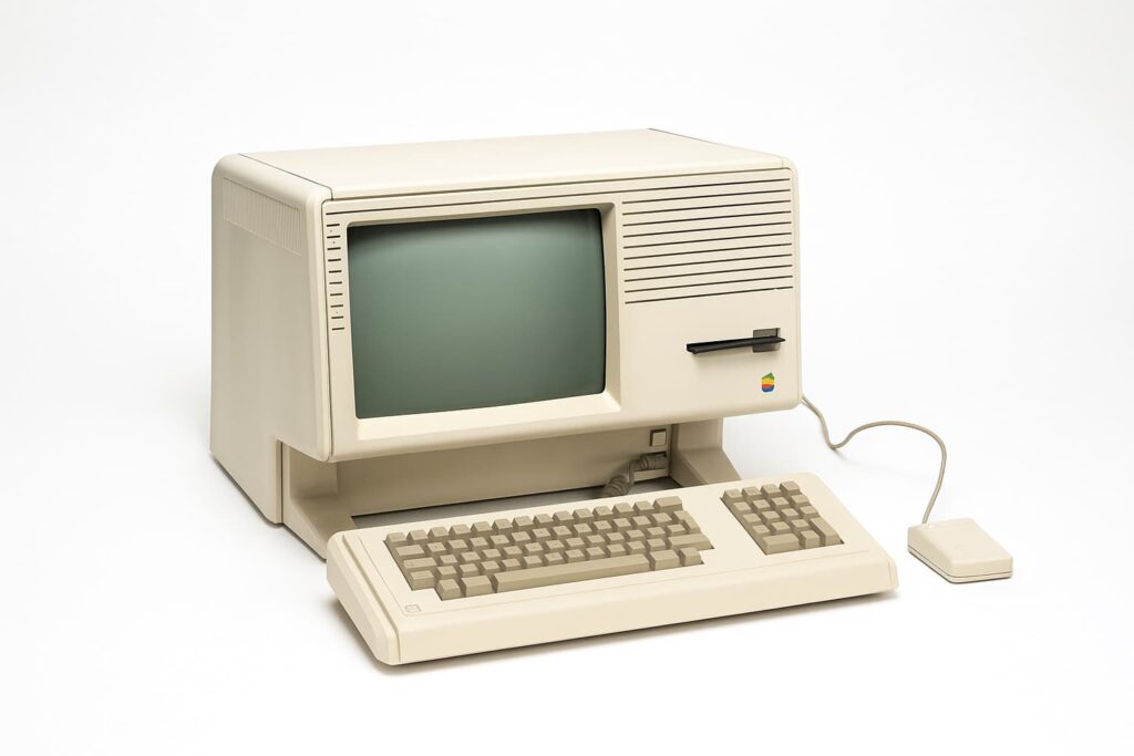 Ordinateur Apple Lisa de 1983 avec clavier et souris, modèle historique à conserver, réutiliser ou recycler