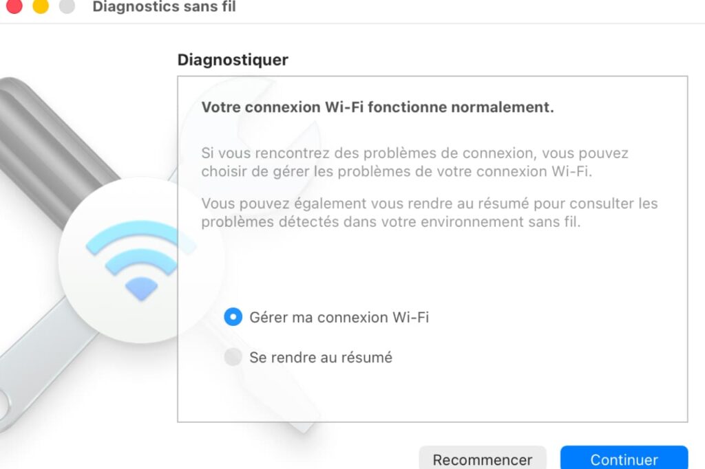 Outil Wireless Diagnostics sur Mac analysant la qualité du signal Wi-Fi