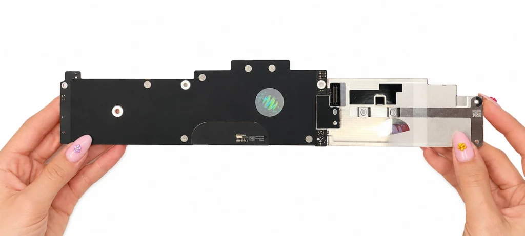 Carte mère Apple MacBook Air A2681 photographiée dans l'atelier BestinMac, utilisée pour illustrer un article sur les symptômes d'une carte mère MacBook HS.