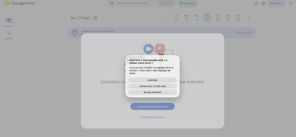 Demande d’autorisation du microphone par le navigateur sur Mac